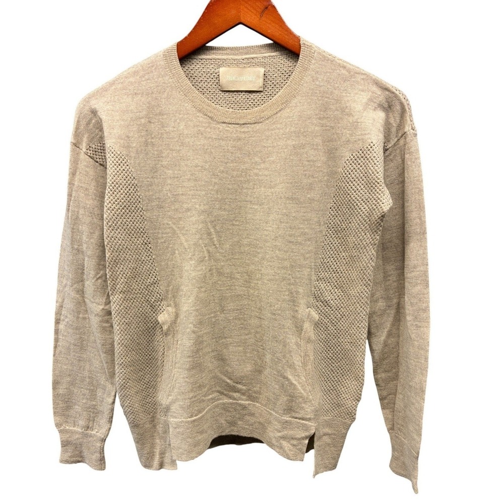 Zadig & Voltaire Lolam Distressed Knit Sweater Womens M Fits XS Beige Grunge